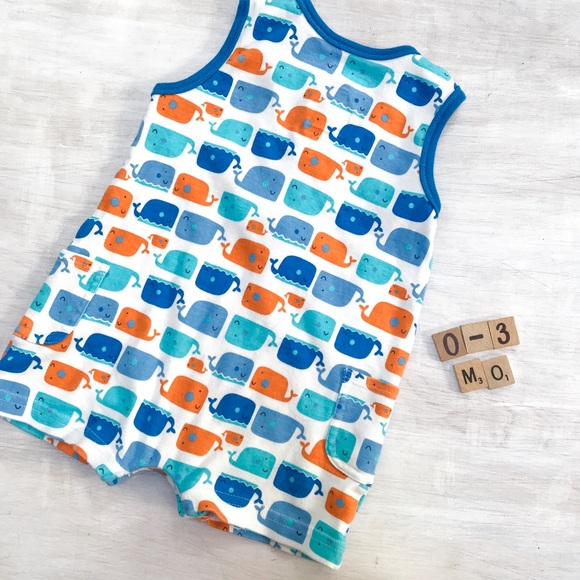 Whale Sleeveless Romper | 0-3 Mo - Picture 2 of 3